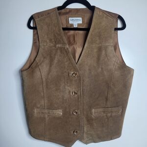 Vintage Kathy Ireland Sportswear Brown Suede Button Vest XL Western Equestrian